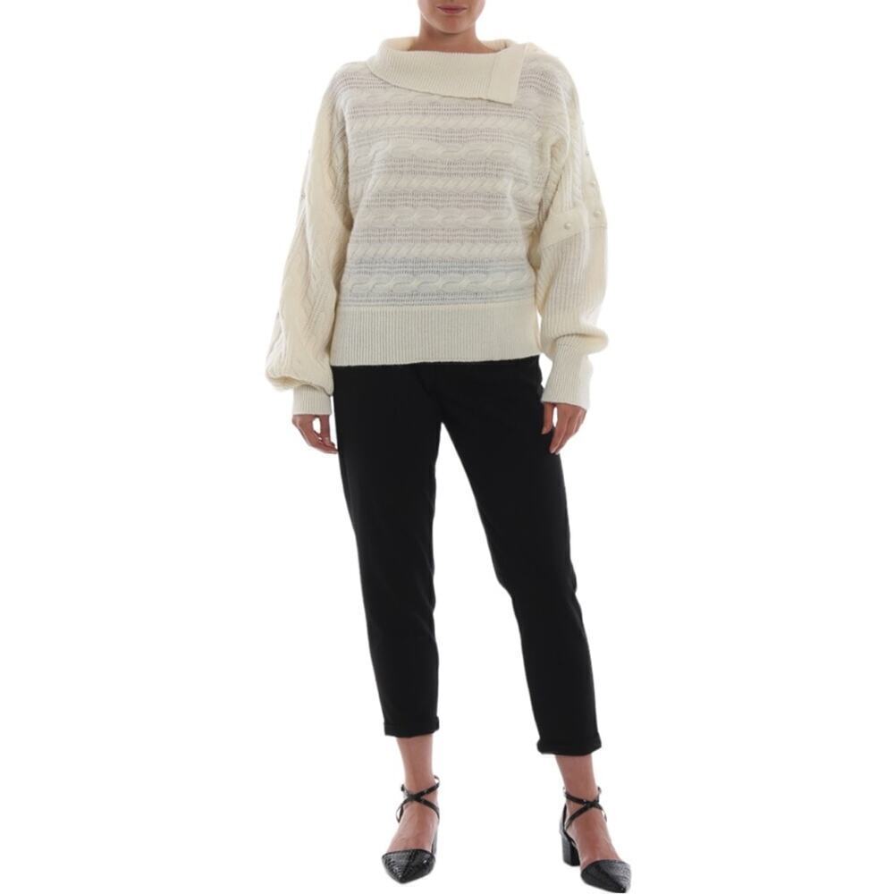 PHILOSOPHY DI LORENZO SERAFINI Pearl Embellished Cable Knit Boxy Sweater Size 4